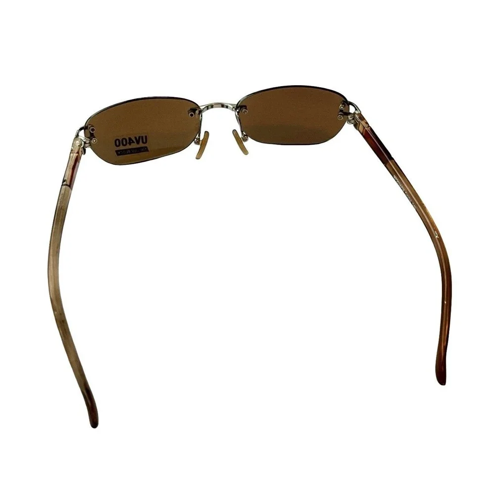 Rimless Brown Sunglasses Y2K Rectangle Spring Hinge UV400 Italy Design Unisex